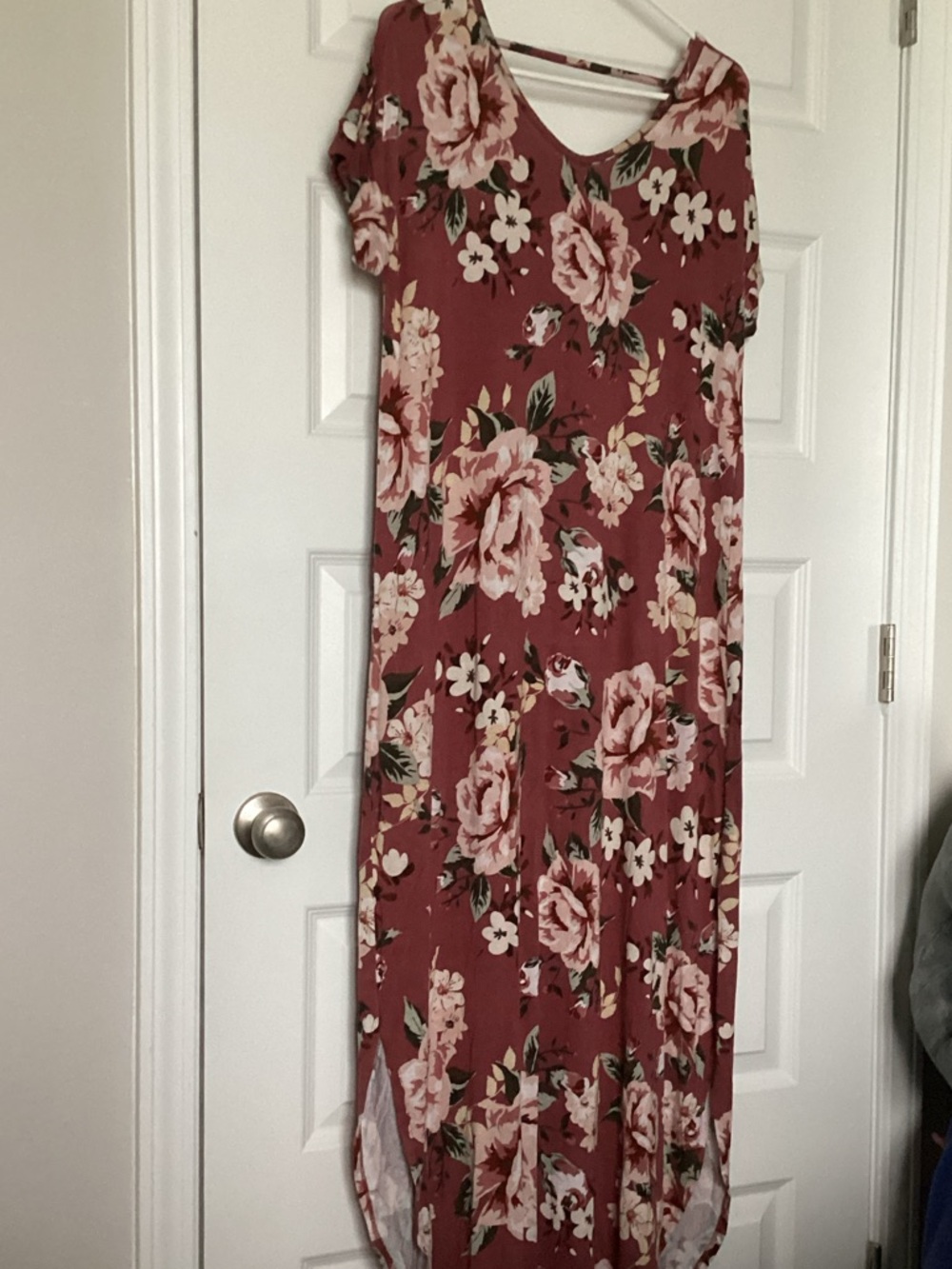 LuLaRoe Rose Floral Maxi Dress in Dusty Rose and Pink
